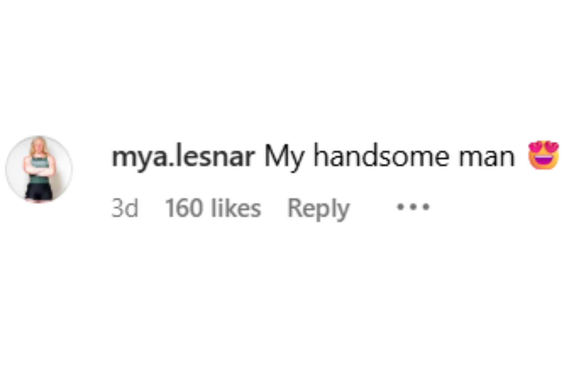 Screenshot of Mya Lesnar's comment on Drew Moss' Instagram post